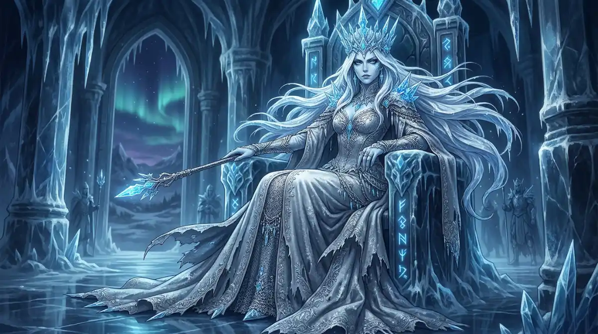 1woman_ice_queen_regal_posture_long_white_icy_hair_delpmaspu
